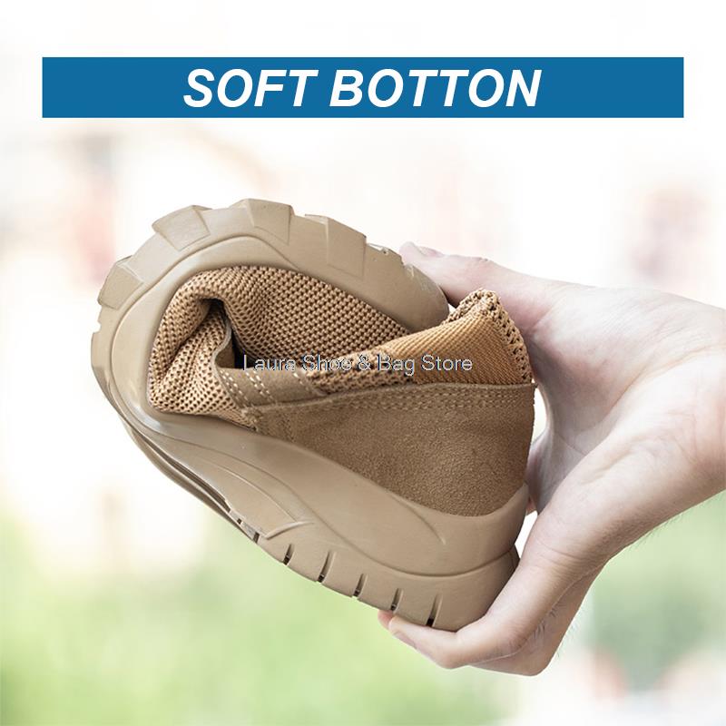Fashion High Top Men Safety Shoes Mesh Breathable Steel Toe Work Shoes Man Constrcution Safety Boots Anti-smash Anti-odor Male Work Boot