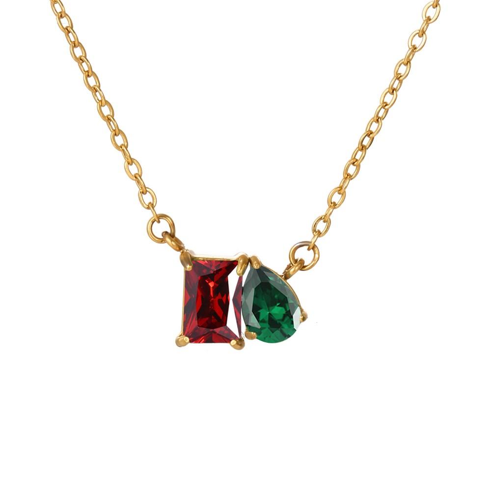 EManco Fashion Jewelry Trendy Stainless Steel 14K Gold Plated Dainty Colorful Zircon Pearl Water Drop Birthstone Necklace for January золотой