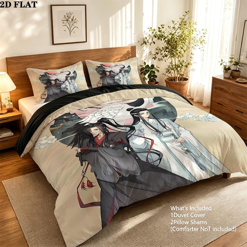 Grandmaster Demonic Cultivation Pattern Bedding Quilt Set Quilt Cover Pillowcase Home Birthday Gift(1 * Duvet Cover + 2 * Pillowcase, Without Core)