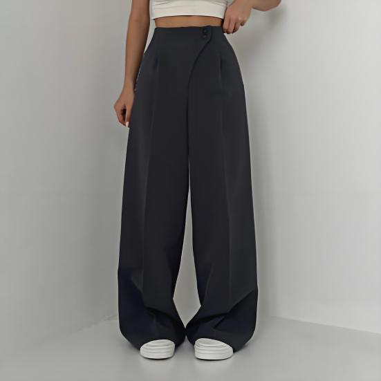 Women Suit Pants High Waist Straight-Leg Wide-Leg OL Commuter Style Casual