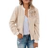 Women's Fashionable Warm Shearling Jacket With Zip-Up Solid Colour Outerwear