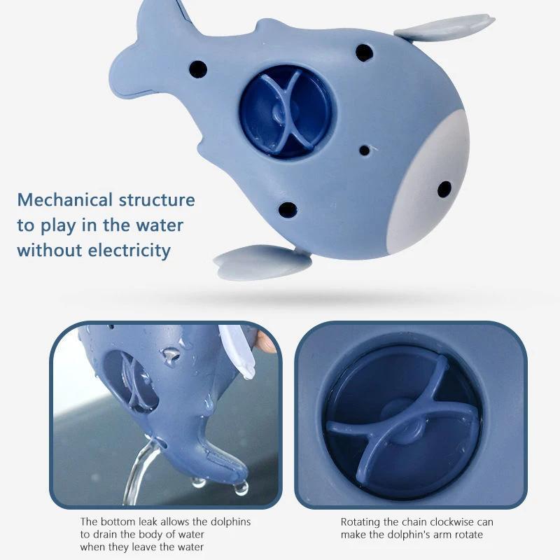 3Pcs Kids Bath Dolphin Toy Swimming Clockwork Dolls Play Water Fun Bathing Cute Fun Children Bathroom Shower Bathtub Animals Toy