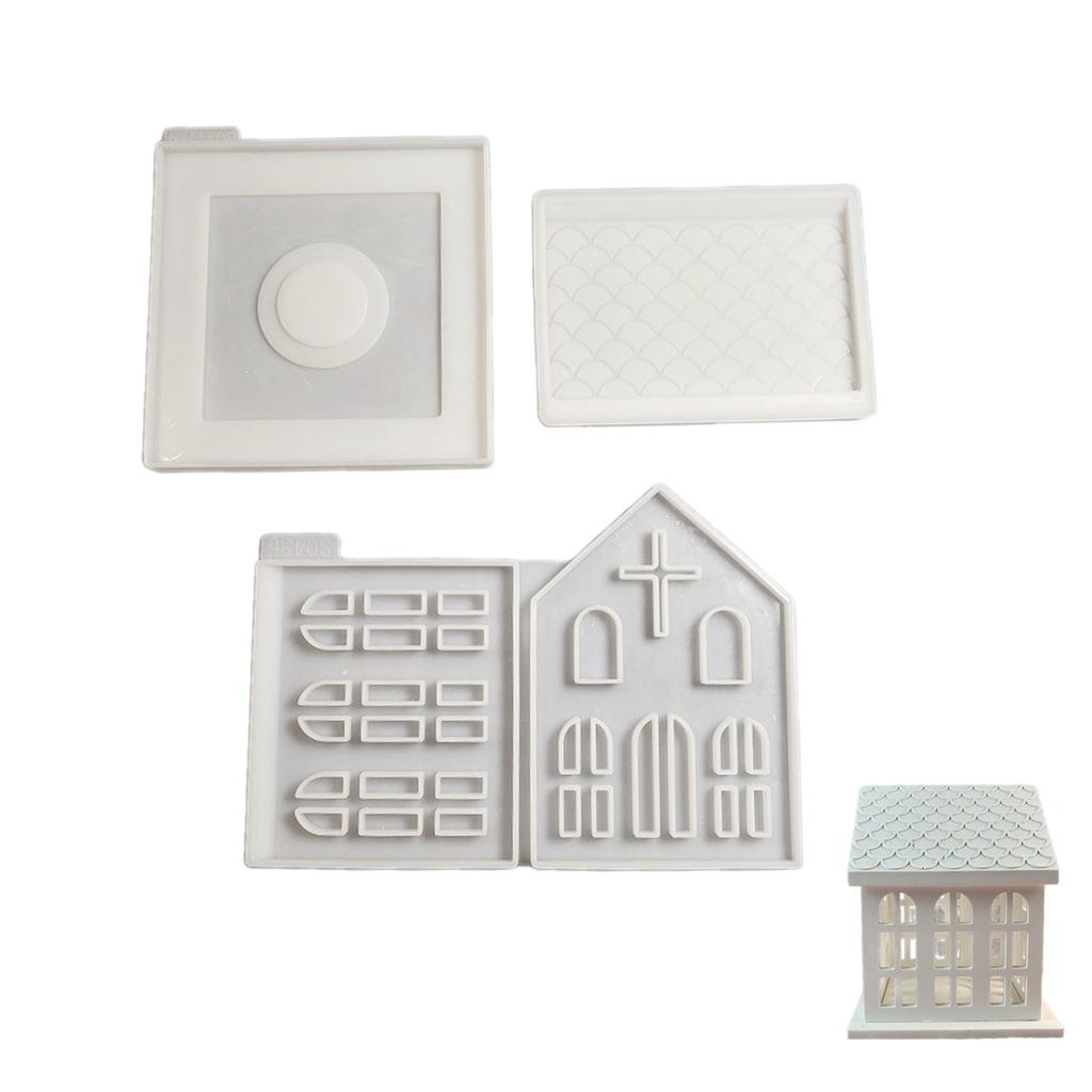 House Candle Holder Silicone Mold 3D Church Candlestick Plaster Mold Gypsum Resin Molds Home Decorations for Christmas