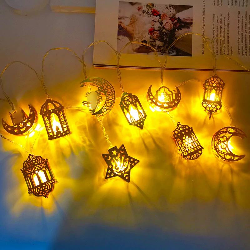 Golden Moon and Star LED String Lights - Decorative Iron Art for Festivals and Camping