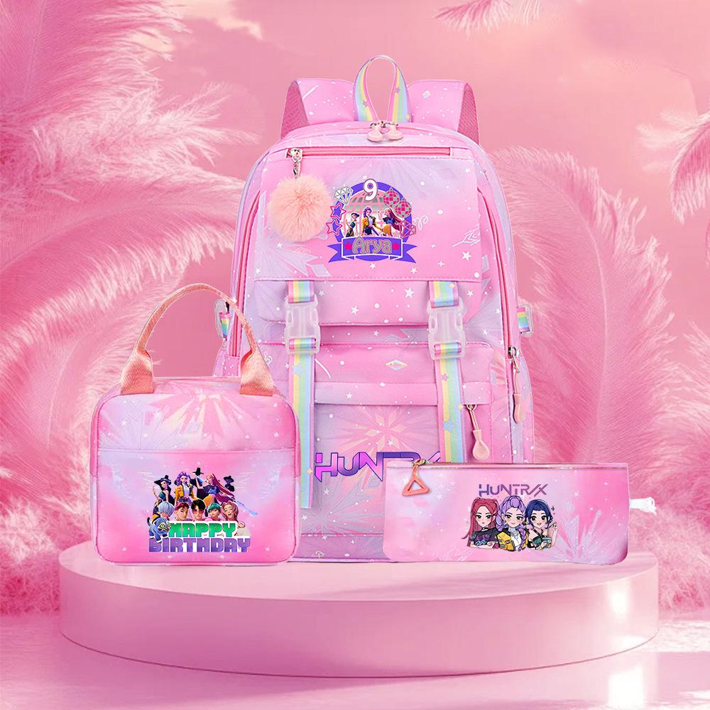 K-Pop Witch Hunters Cartoon Printed Student Pencil Bag Lunch Bag Three-Piece Backpack