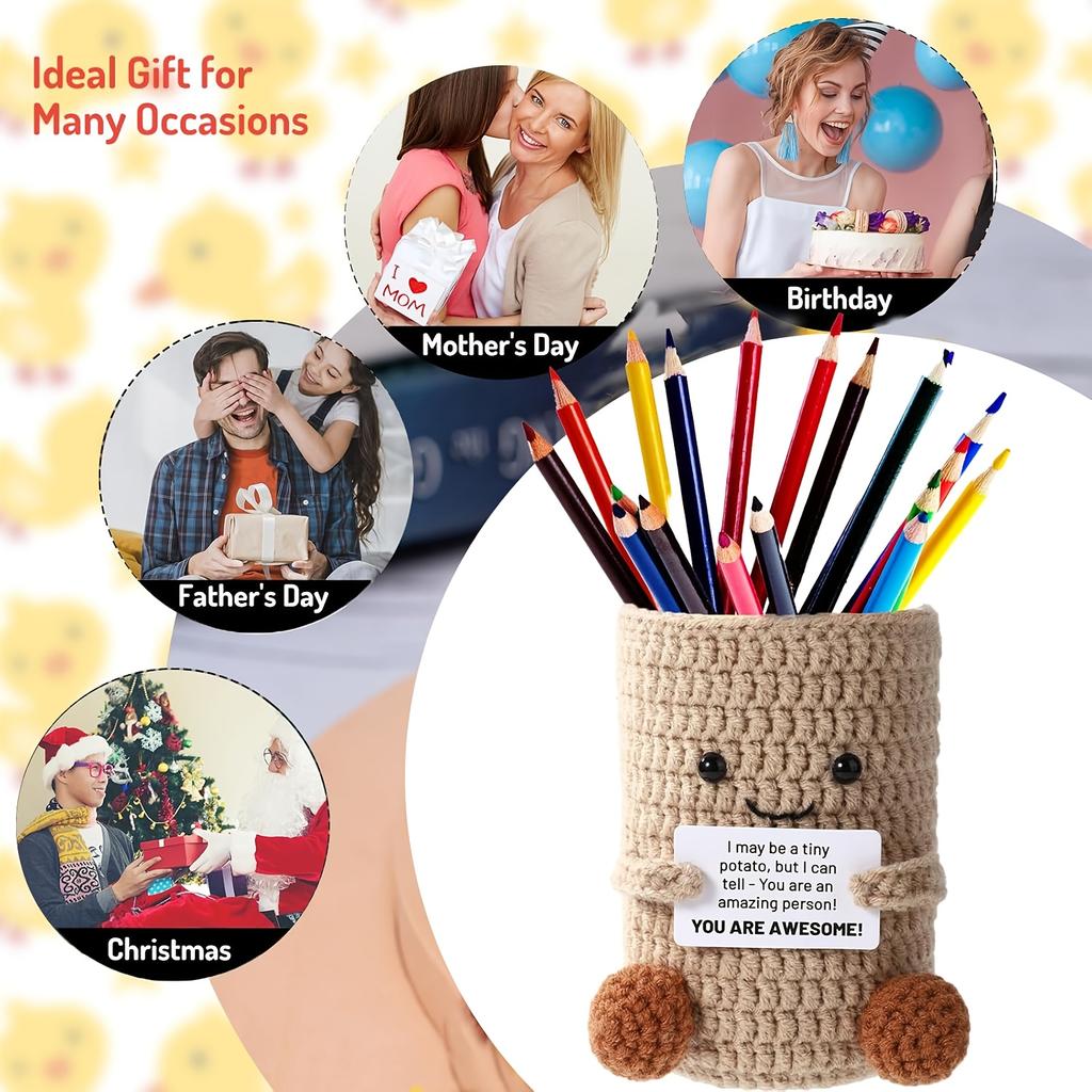 1ks Kreativní Pozitivní Držák na tužky Háčkovaný Roztomilý Držák na tužky Nádoba na štětce na make-up Ručně vyrobený Stolní Organizér Kancelář Domácí Dekorace