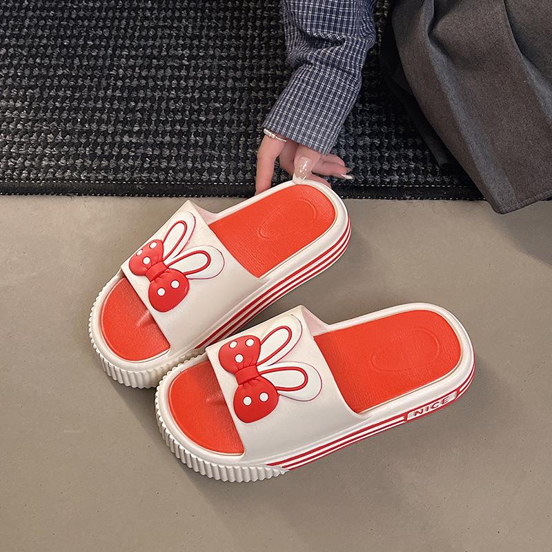 Women's Summer Outdoor Flat Bottom Sweet Rabbit Ears Platform Slippers - Non-Slip Cartoon Design