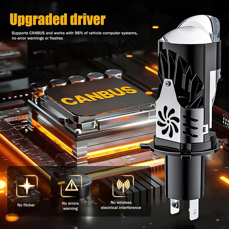 High Power H4 Led Projector Len Direct Insertion High Low Light Car Motorcycle Turbo Fan Lamp Super Bright Waterproof 1Pc