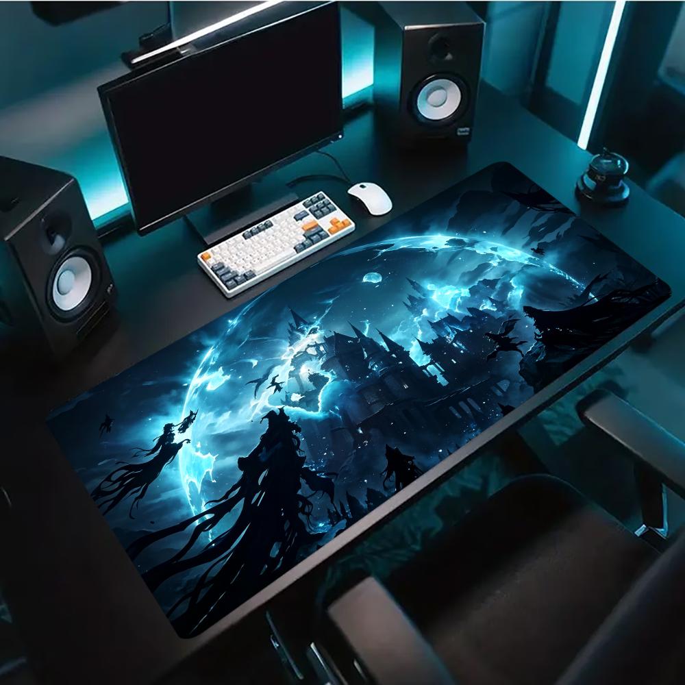 Dark Moon Gothic Castle Print Gaming Mouse Pad Large Desk Mat AntiSlip Rubber Base Stitched Edge Keyboard Mat For Laptop