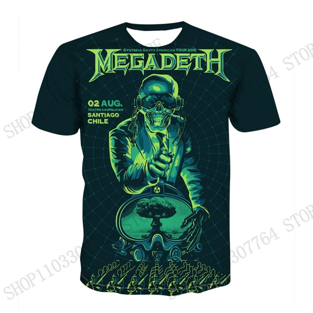 New Metal Rock Band Megadeth Skull 3d Print T-shirt Men Women Fashion Street Sports Short Sleeve Tops Tees Men Clothing Music
