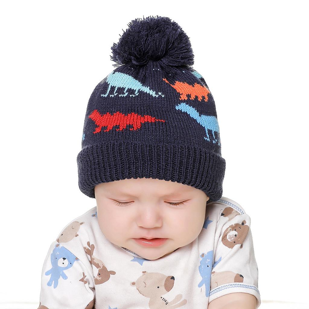 Kinder Wollmütze Thermal Dinosaurier Muster Jungen und Mädchen Strickmütze Mütze