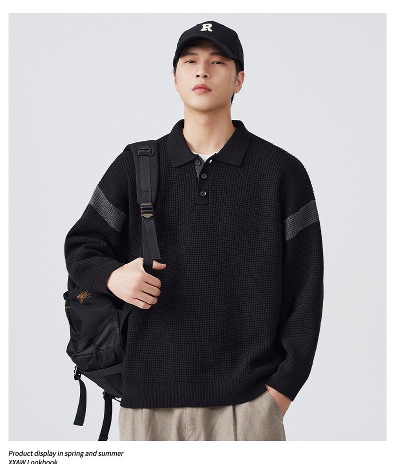 Mu Yuan Men's Retro Autumn/Winter Knit Polo Sweater - American-Style Casual Top
