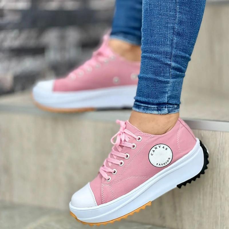Scarpe di Tela Primavera Estate da Donna Moda Colore Caramella Sneakers con Zeppa Allacciatura Scarpe Singole da Donna Scarpe Piatte Casual da Donna