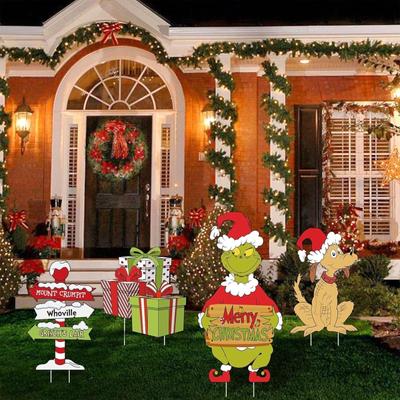 Christmas Yard Signs Stakes Outdoor Decorations - 4PCS Large Xmas Decorations Signs For Holiday Christmas Garden Decorations, 6.2inch-15inch