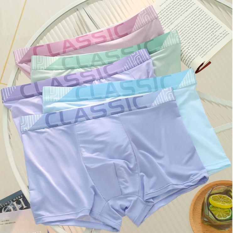 4 Stück Sommer Eis Seide Herren Unterwäsche Flache Ecken Teenager Jungen Atmungsaktiv Vier Ecken Unterwäsche Boxer Brief