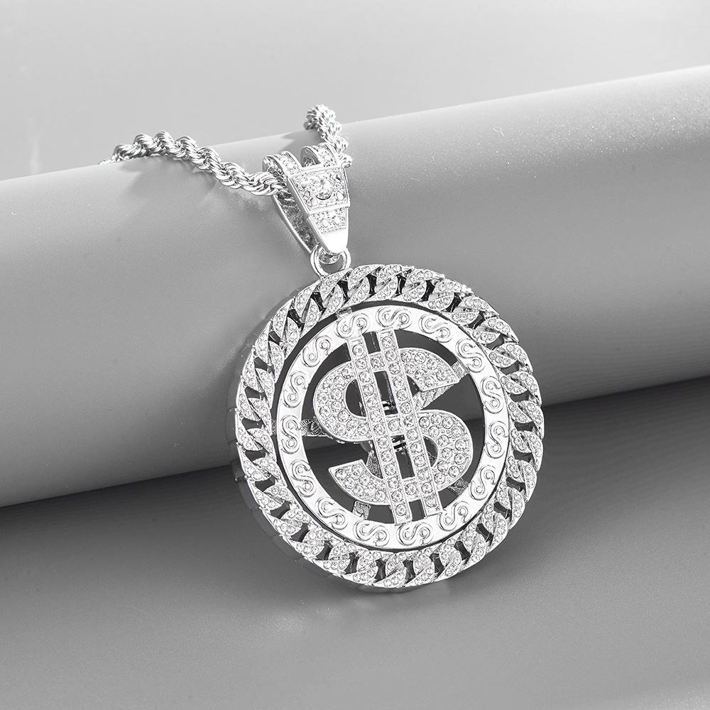 Men Gold Color Dollar Sign Necklaces with Cuban Chain Hip Hop Money Dollar Pendant Collar Music punk Party Gifts Jewelry