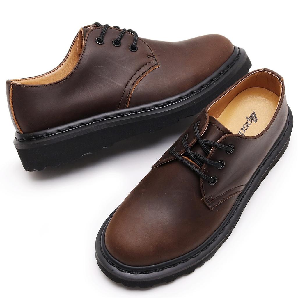First Layer Low-top Martin Shoes Women's Leather Crazy Horse Brown Short Boots Round Head Men's and Women's Casual Tooling Small Leather Shoes