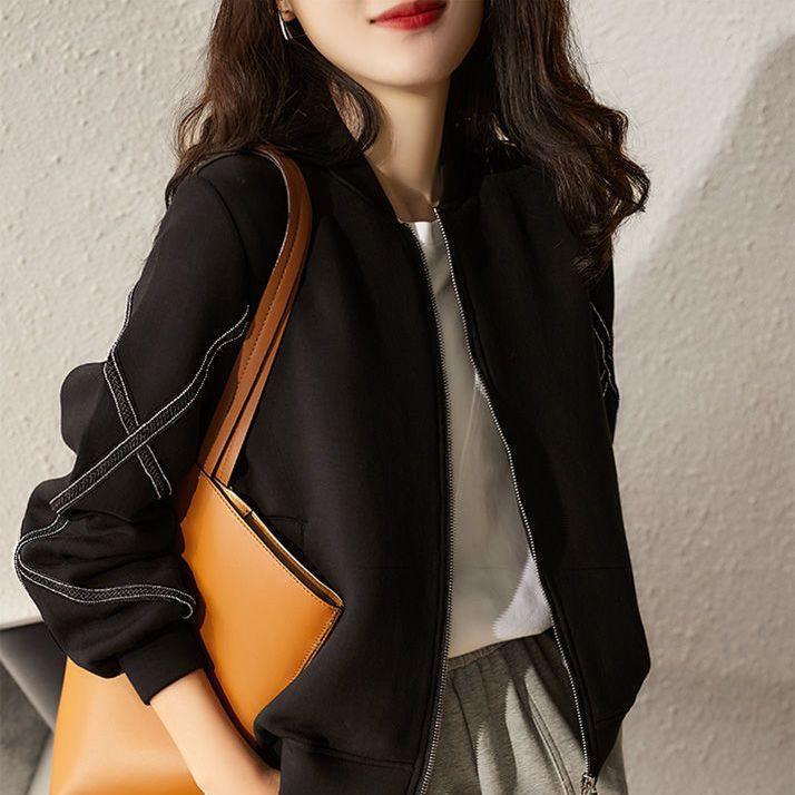 

Женская полосатая бейсбольная куртка свободного кроя в корейском стиле - Весна/Осень 2025 Spandex