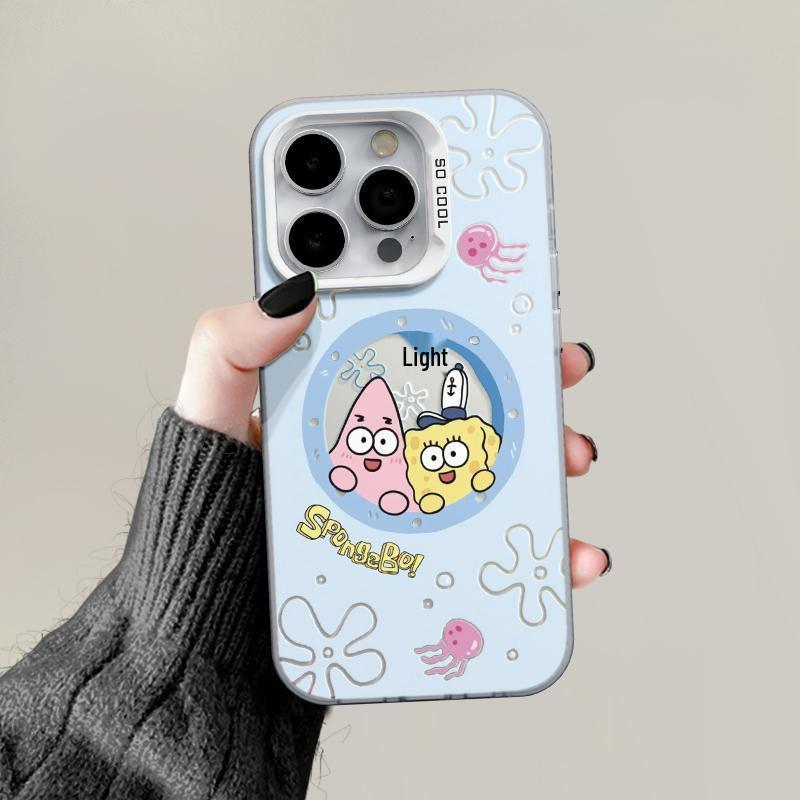 SpongeBob Silver Apple 16 Pro Max Case: Drop-Proof, Trendy 15-Color IMD Design for 14/13