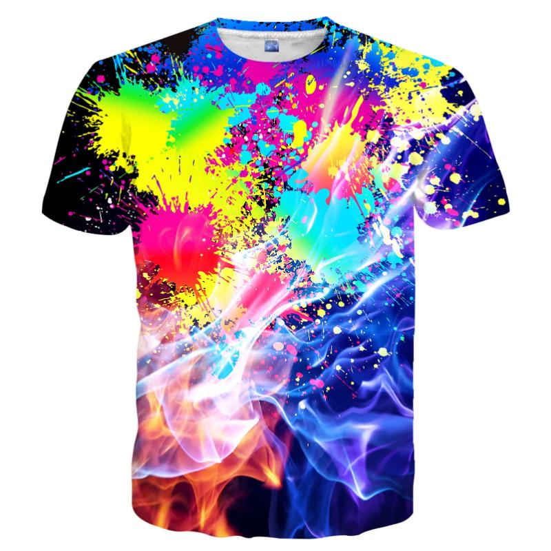 Fashion Flame Graphic T Shirts For Men New Summer Casual 3D Print Colorful Flame Hip Pop Men T-shirt Street Short Sleeve Kid Tee
