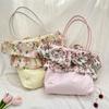 New Retro Rose Floral Splicing Shoulder Bag Women's Ruffle Edge Large-capacity Commuter Hand-held Underarm Bag