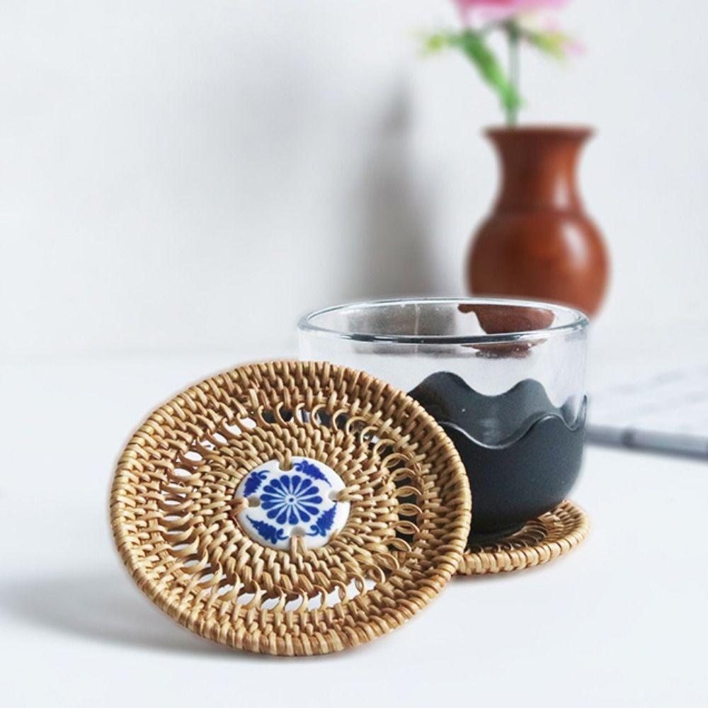

Rattan Weaving Teacup Mat Heat Insulation Placemat Multipurpose Teapot Mat Gift Random Pattern