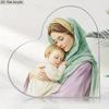 A Single Piece of Heart-Shaped Acrylic Plaque Designed for Christmas, Showcasing The Virgin Mary with The Baby Jesus, Perfect 