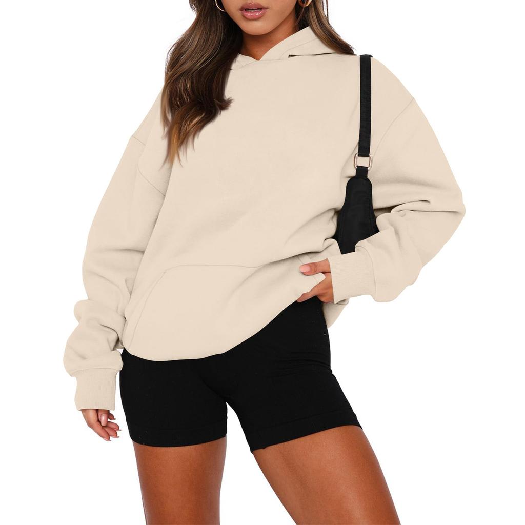 Damen-Sweatshirt mit Rundhalsausschnitt, übergroß, langärmelig, lässig, locker sitzender Kordelzug