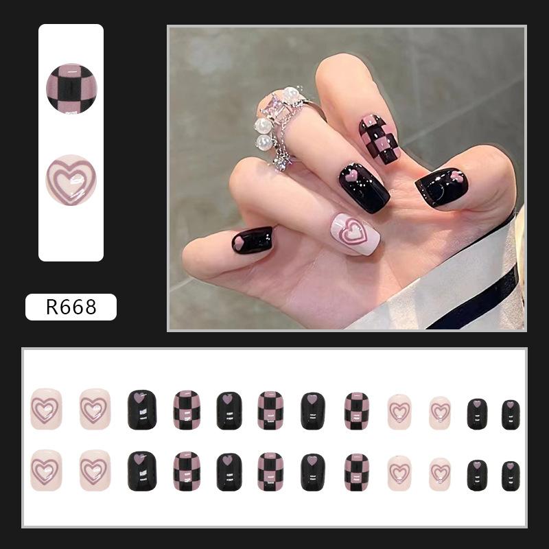 

24 шт. Spice Girl Sweet Cool Ins Wind Wearing Nail Pink Love Impact Black Purple Full Nail Art