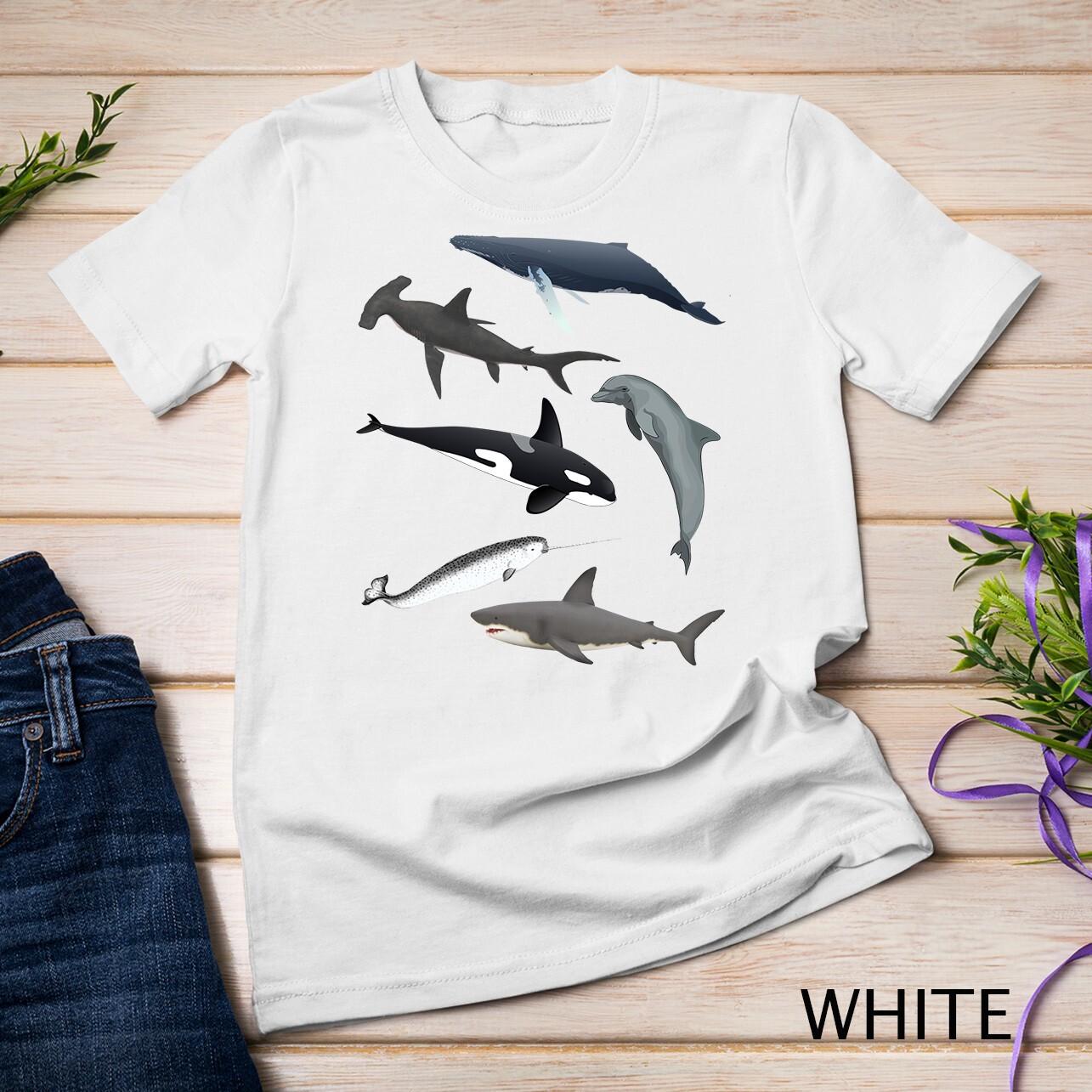 Orca Whale Shark Narwhal Dolphin Sea Creatures Unisex T-Shirt Mens Womens Tees Top 2XL