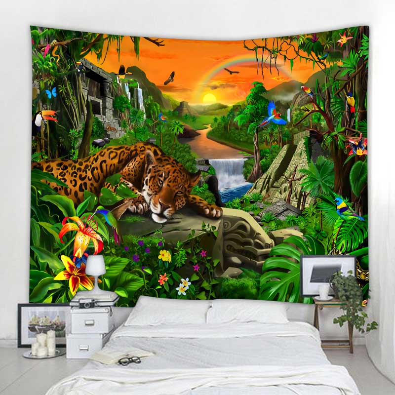 Tropical Jungle Animal Wall Hanging Tapestry Home Decoration Tapestry Beach Towel Yoga Mat Tapestry