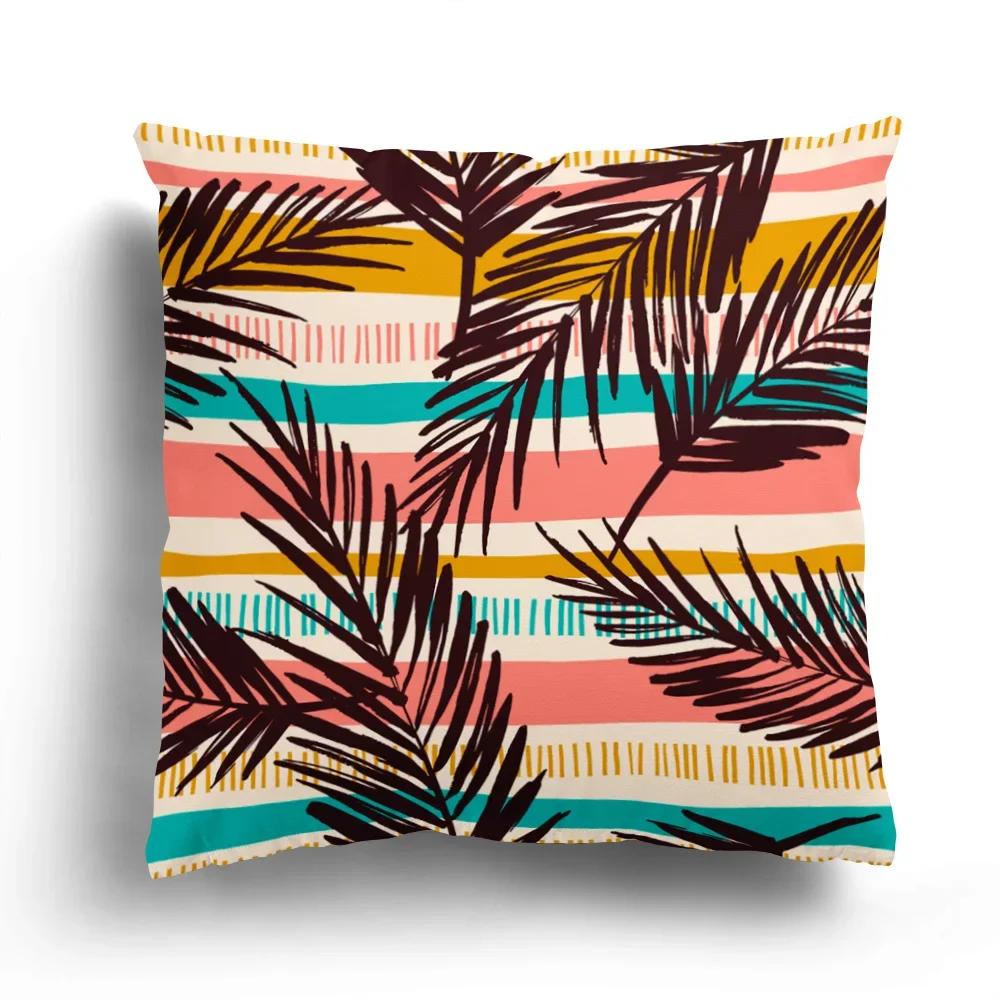 Home Decor Colorful Floral And Leaf Patterned Pillow Covers Pattern Cushion Cover Suitable For Sofa Bedroom Car Pillow Cover