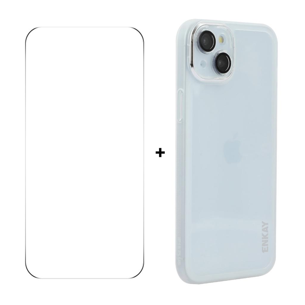 For iPhone 14 Case Matte TPU Phone Cover with Lens Film+9H Glass Protector