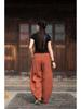Pantaloni a Lanterna da Donna Retro a Vita Alta in Cotone e Lino - Taglie Forti, Colore Unito, Snellenti, Lunghi, Casual per Primavera/Estate