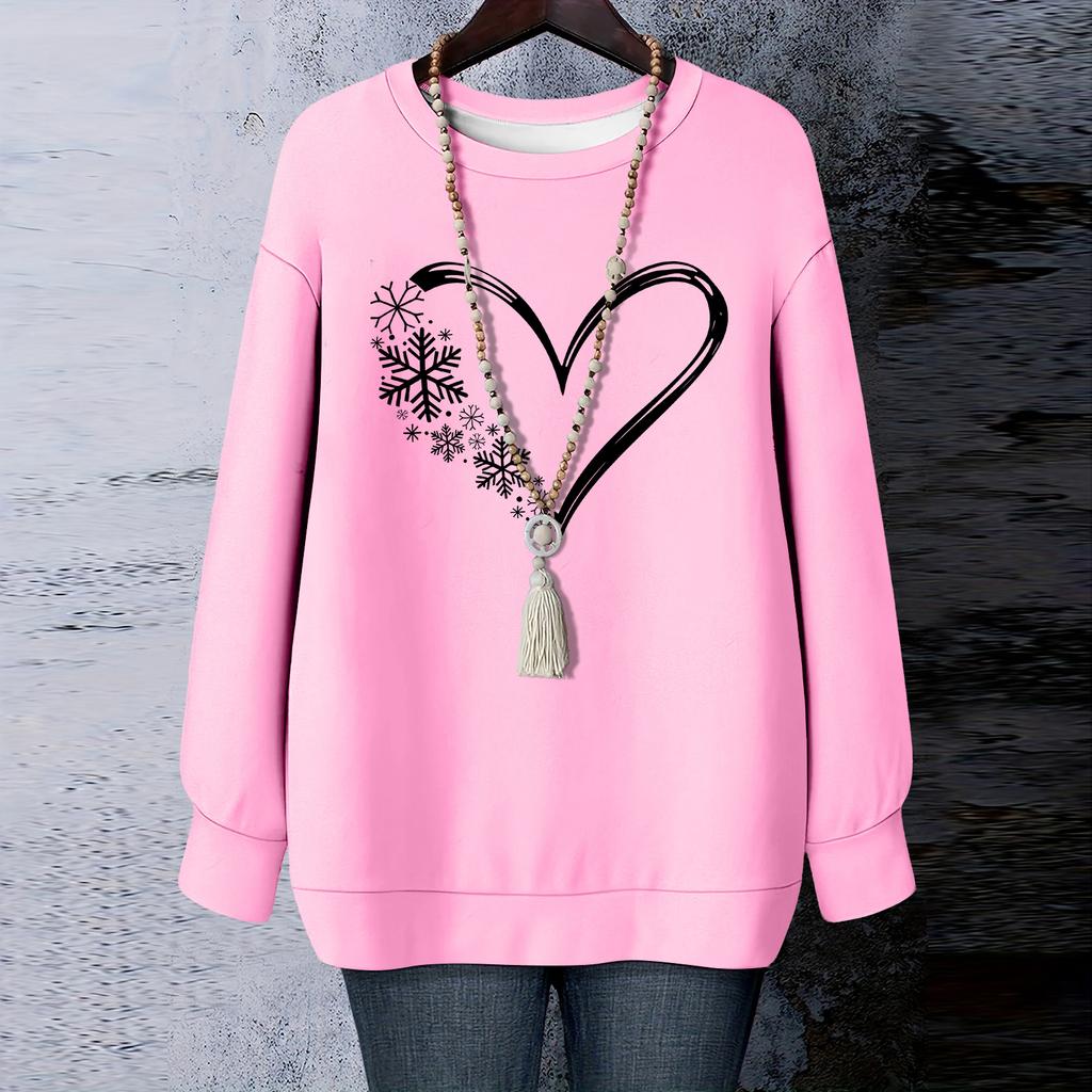 Ladies' Christmas Printed Round Neck Long Sleeved T-shirt Sweatshirt Top