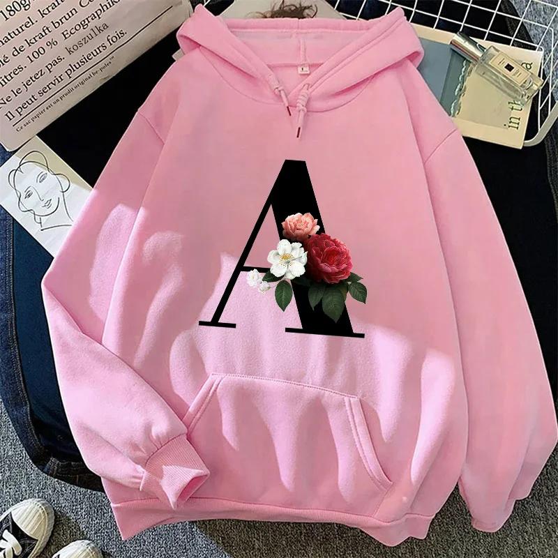 Autumn Winter Womens Hoodies Casual Letters A-Z Printing Sweatshirts Sportswear Outdoors Sports Jogging Woman Clothing New Tops