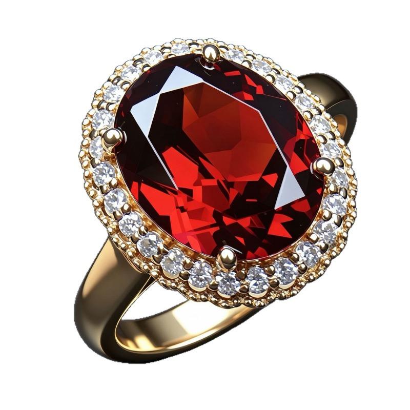 Nuovo Anello da Donna 2026 in Oro 24K con Zircone Rosso Melograno Gioielli