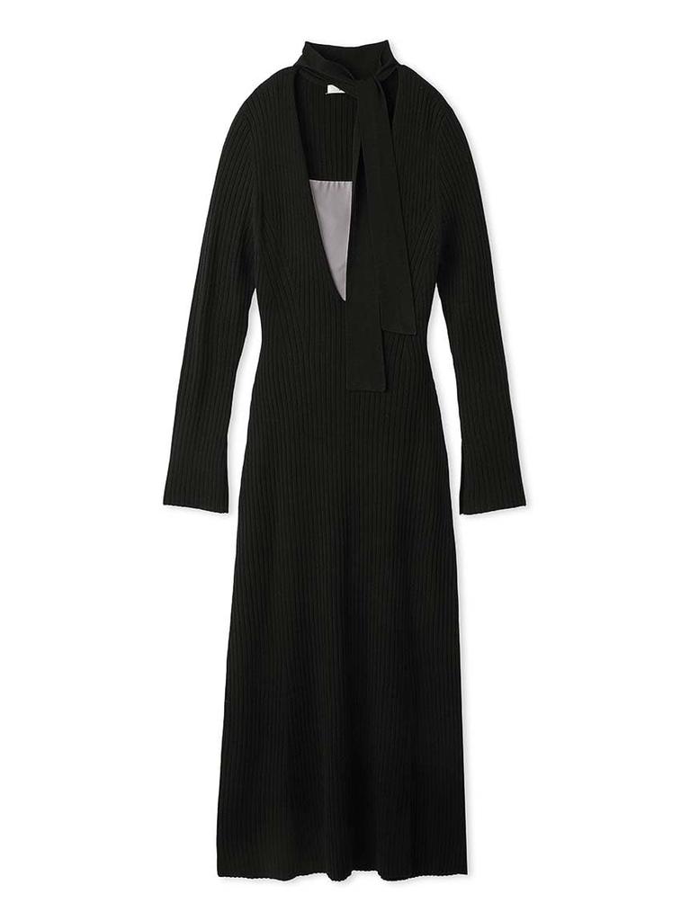 Choker Detail Tight Knit Dress SWNO245067BLKF