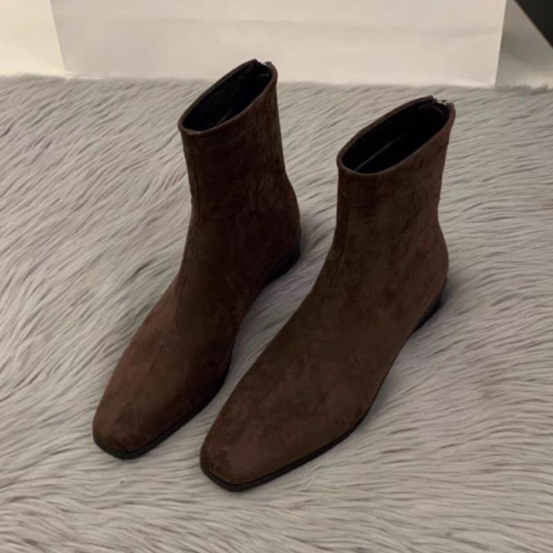 Fashion Women Short Suede Flats Heeled Boots Designer Classical Woman Shoes 2025 Fad New Trends Pumps Winter Chelsea Ankle Boots Mujer