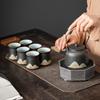 Susi Hand-Painted Ceramic Landscape Tea Set with Beam Handle Pot (1 Pot, 6 Cups)