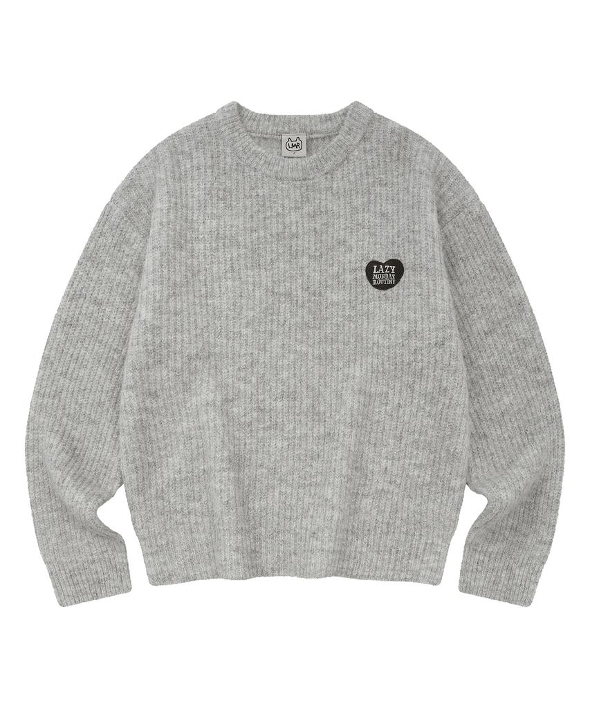 LMR Hairy Heart Embroidered Pullover Knit Light Grey