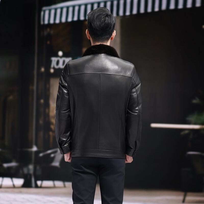 KAISER Men's Goatskin Leather Jacket with Mink Fur Collar