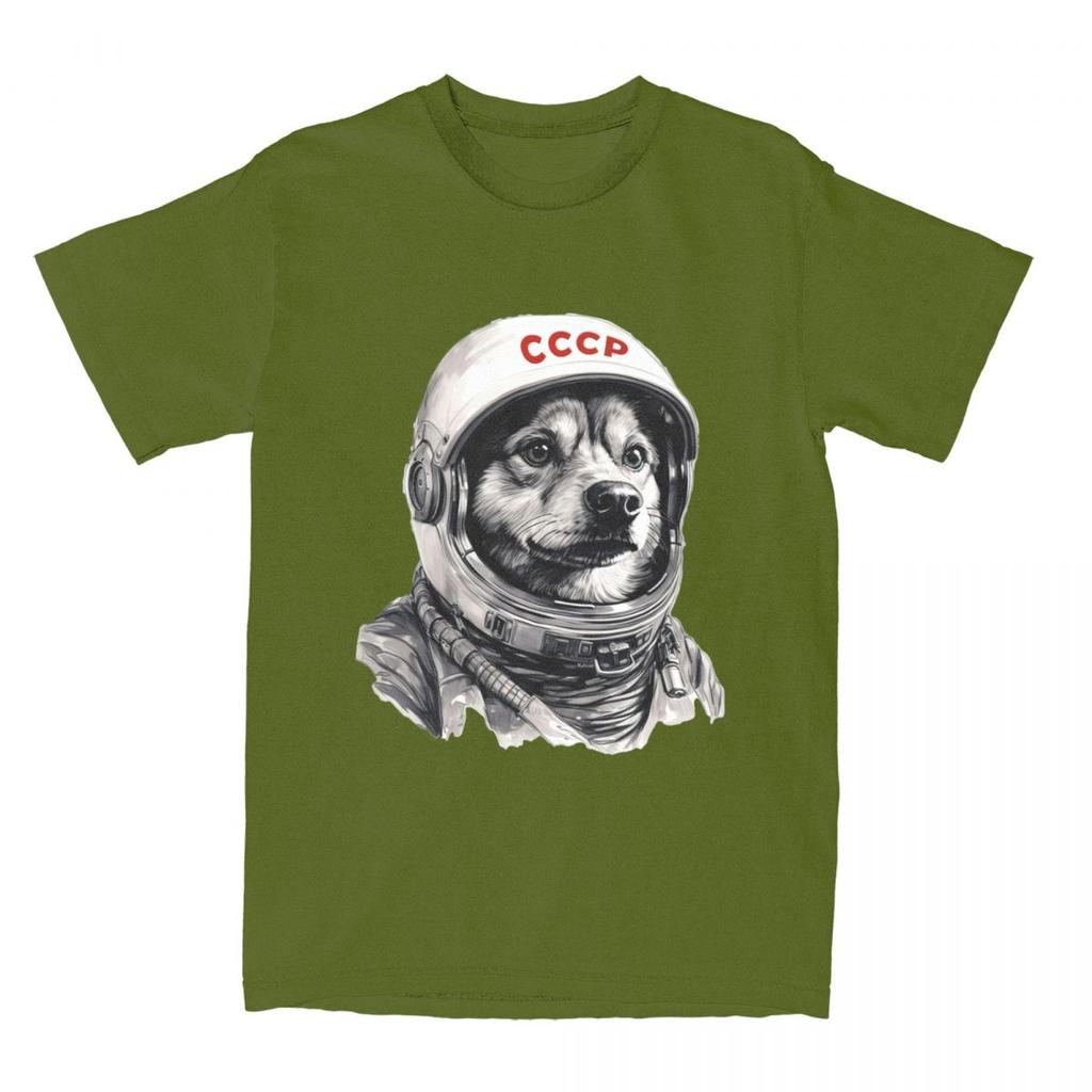 CCCP Rusia Laika Space Urss Astronauta Dog T-Shirt Men First dog in Space Cotton T-Shirts Summer O-Neck Tees Oversized Clothing