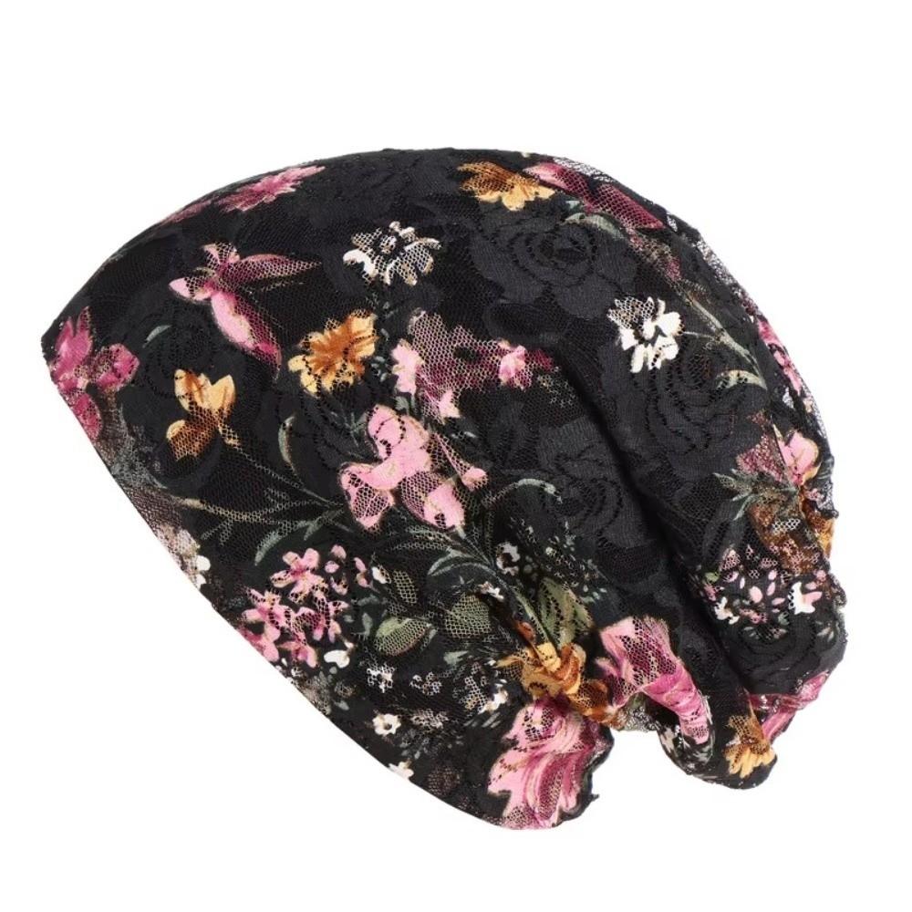 Comfortable Floral Lace Beanie Floral Pattern Stretch Slouchy Turban Chemo Cap  Fashion Accessory