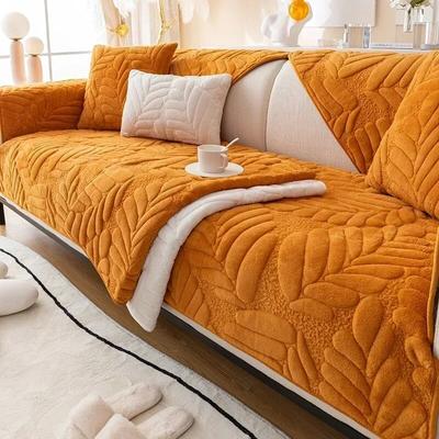 Tykke kort plysj sofatrekk Stue blader jacquard sofa håndkle Anti-skli ensfarget sofabeskytter glidetrekk Avtagbar