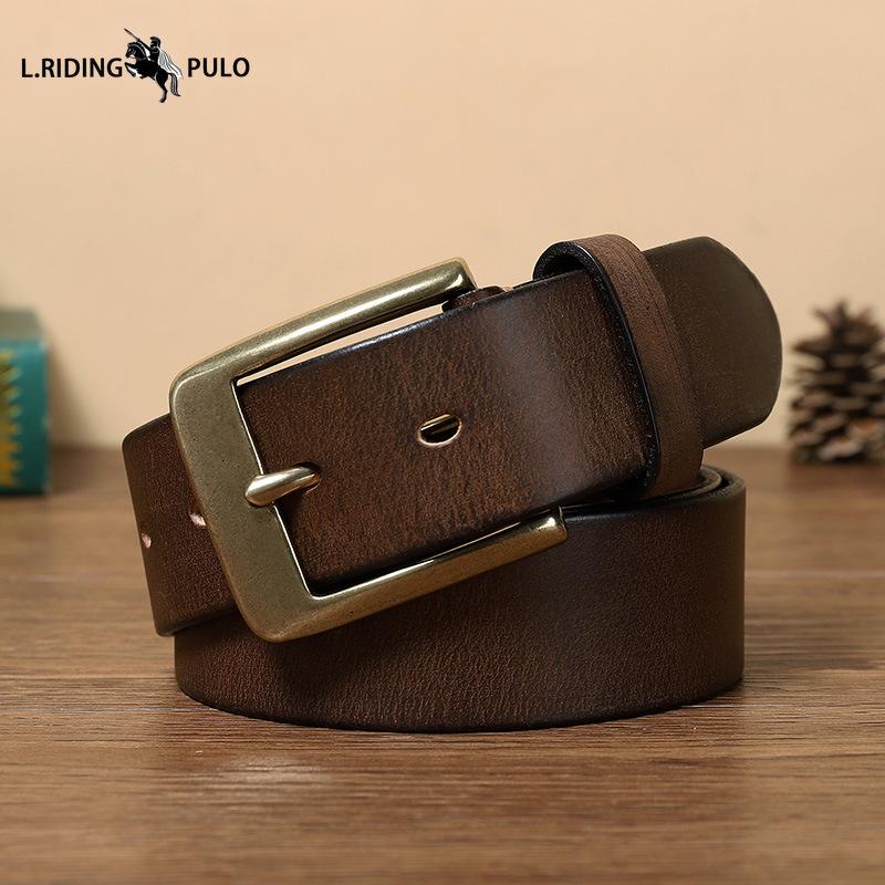 Genuine Cowhide Belt Retro Handmade Pure Copper Pin Buckle Men's Belt Young People Trendy Youth Casual Pants Belt