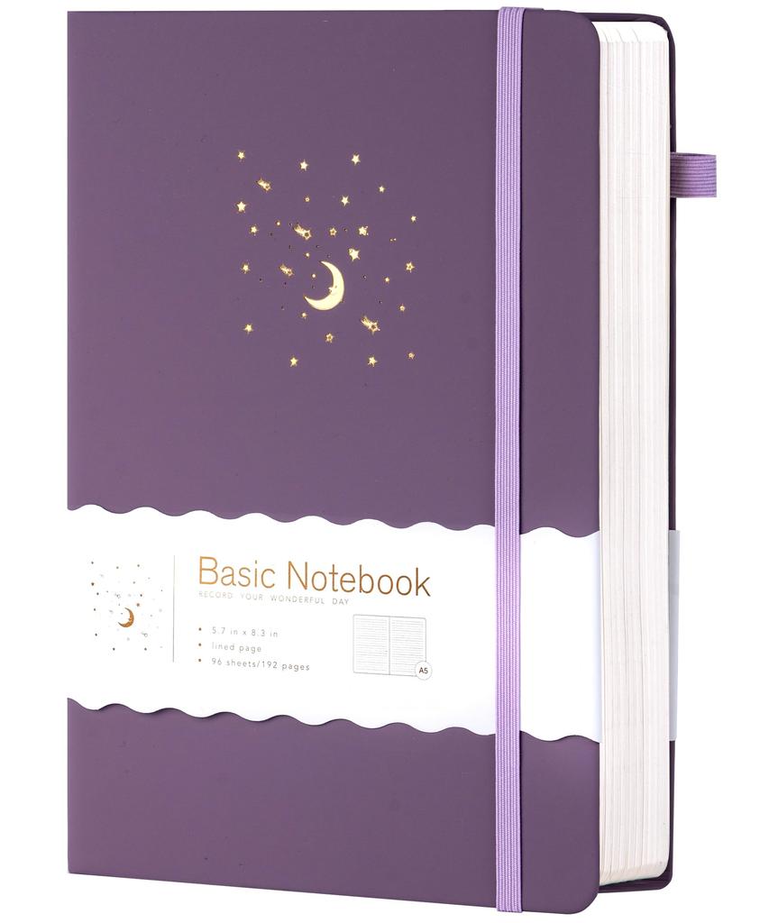 CAGIE A5 Hardcover 8mm with Pen Classic X Perfect for Travel Light Purple Notebook, Stylish, Ruled, Holder, Style, Cute, 14.5cm 21cm, Business,