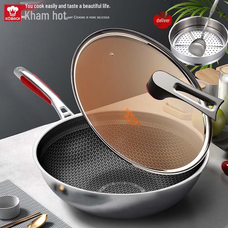 KOBACH 4th Gen 32cm Honeycomb Non-stick Wok with Steamer & Spatula