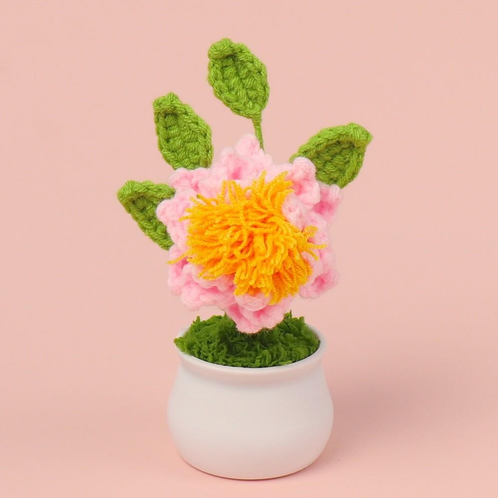 Hand-Knitted Wool Fake Flowers Set: Sunflower, Carnation, Tulip - Desktop Decor, Teacher/Student Gift, Everlasting Bouquet