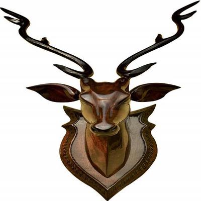 Hirschkopf, an der Wand montiertes Hirsch-Prunkstück aus Holz für die Wanddekoration, Schaustück für die Wanddekoration für das Wohnzimmer
